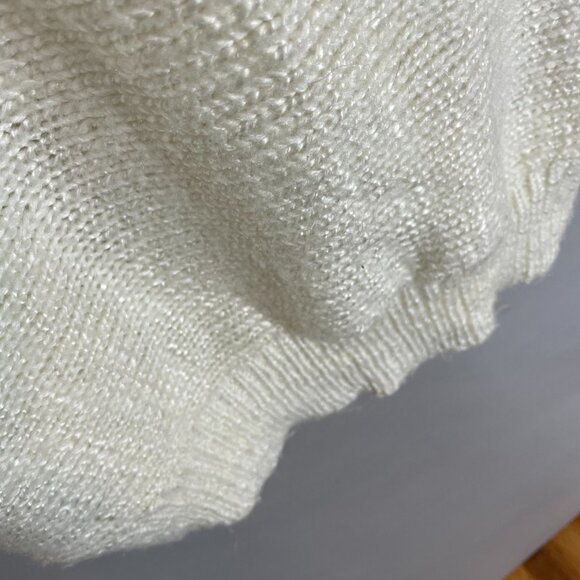 Vintage 80s Sweater Applique Beaded Sequins White Women Medium Batwing Sleeve - Picture 11 of 14